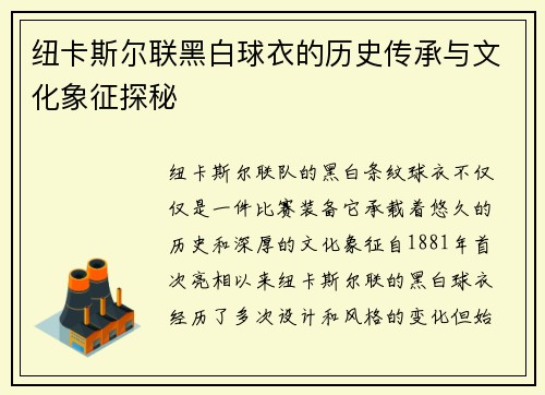 纽卡斯尔联黑白球衣的历史传承与文化象征探秘